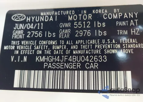 2011 Hyundai Equus Ultimate from USA, damaged, VIN KMHGH4JF4BU042633